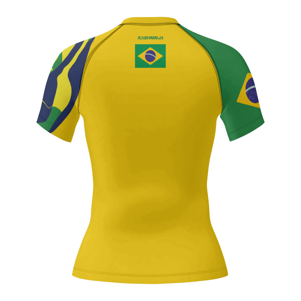 Rashninja Patriot Brazil Flag Women's Short Sleeve Rash Guard