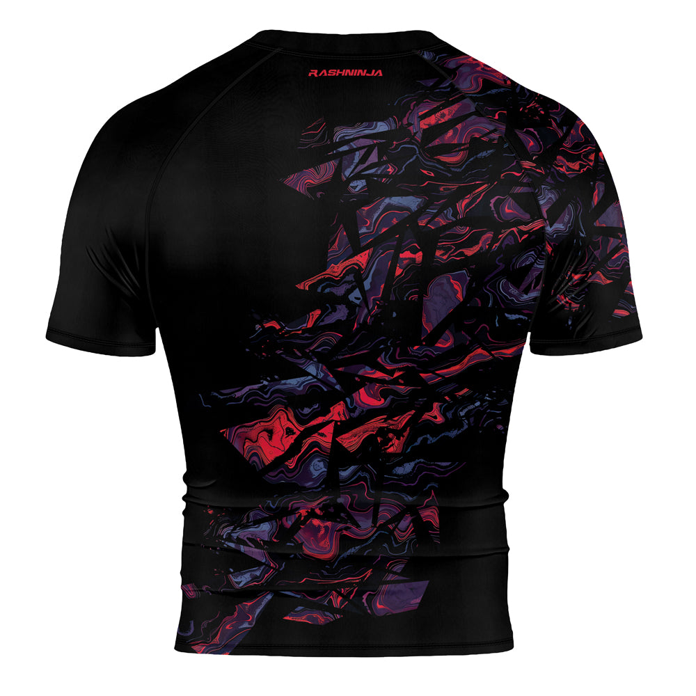 Rashninja Red Cyber Marble Men's Short Sleeve Rash Guard