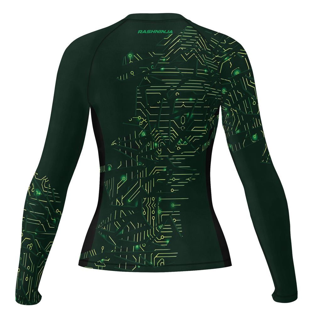 Rashninja Green Cyber Circuit Women's Long Sleeve Rash Guard