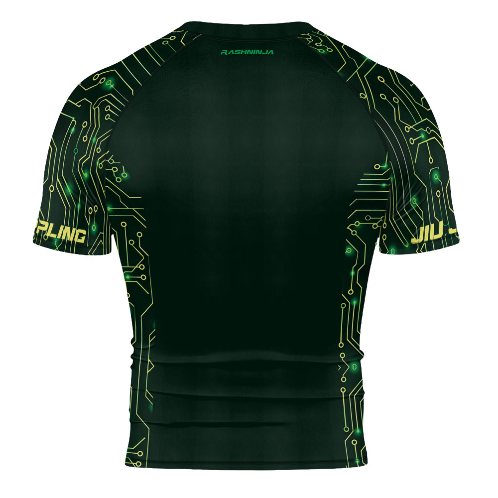 Rashninja Green Cyber Circuit Men's Short Sleeve Rash Guard