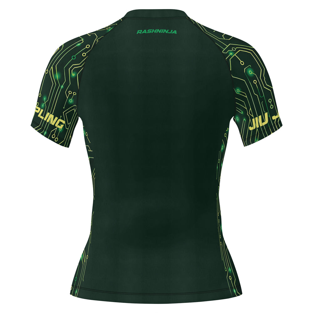 Rashninja Green Cyber Circuit Women's Short Sleeve Rash Guard