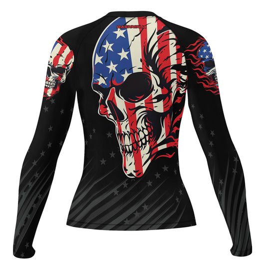 Rashninja American Patriot Skull Women's Long Sleeve Rash Guard
