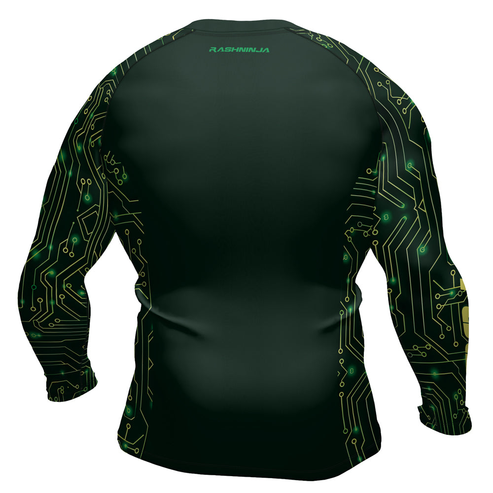 Rashninja Green Cyber Circuit Men's Long Sleeve Rash Guard