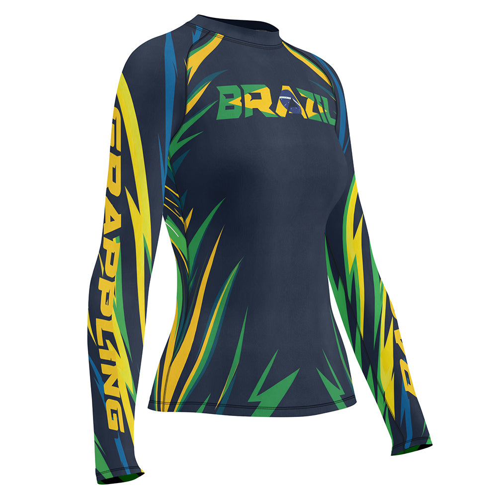 Rashninja Patriot Brazil Flag Women's Long Sleeve Rash Guard