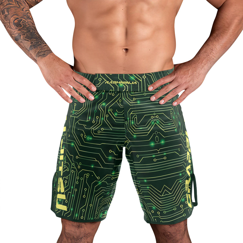 Rashninja Green Cyber Circuit Men's Fight Shorts