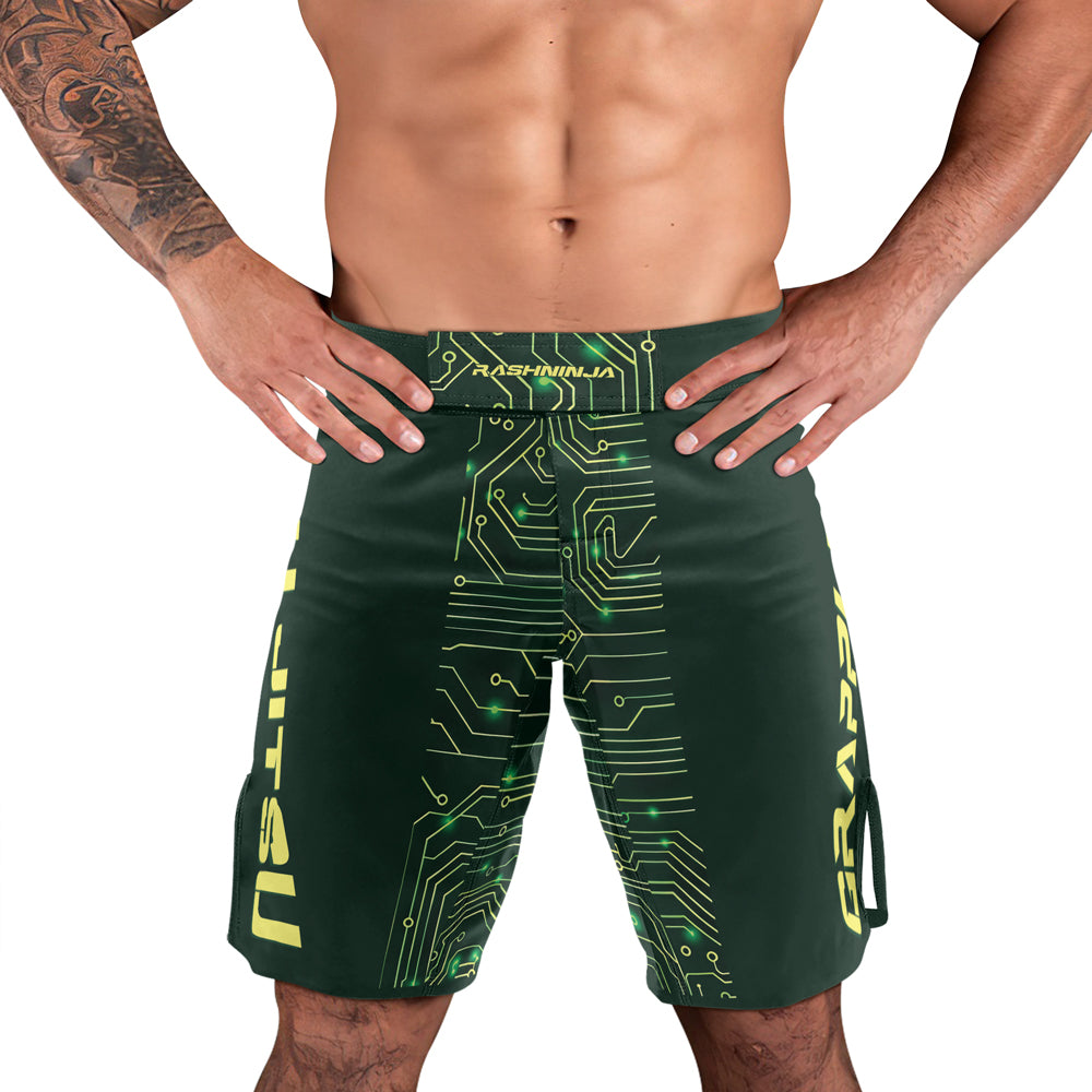 Rashninja Green Cyber Circuit Men's Fight Shorts