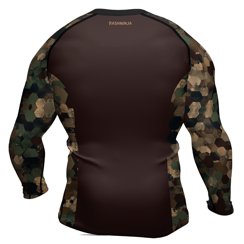 Army Green Rash Guard Rashninja Military Hexagon Camouflage Men's Long Sleeve Rash Guard