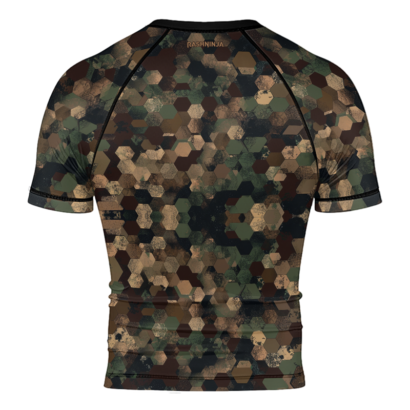 Rashninja Military Hexagon Camouflage Men's Short Sleeve Rash Guard