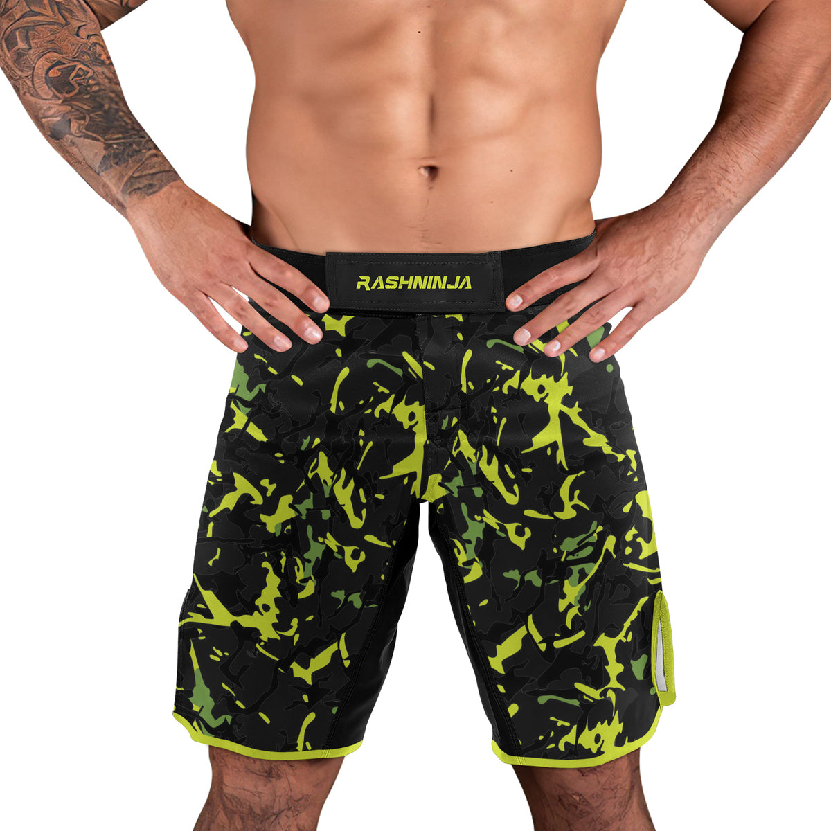 Rashninja Neon Green Camouflage Men's Fight Shorts