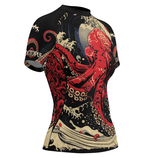 Rashninja Octopus Deep Sea Red Women's Short Sleeve Rash Guard