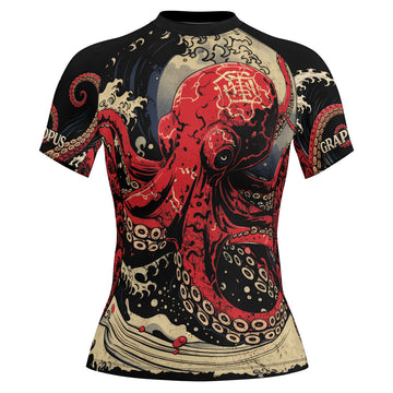 Rashninja Octopus Deep Sea Red Women's Short Sleeve Rash Guard