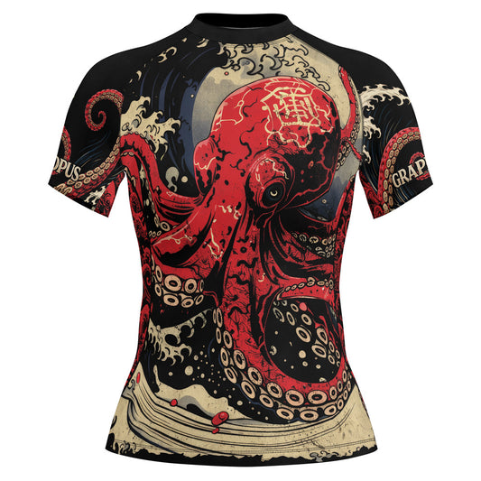Rashninja Octopus Deep Sea Red Women's Short Sleeve Rash Guard