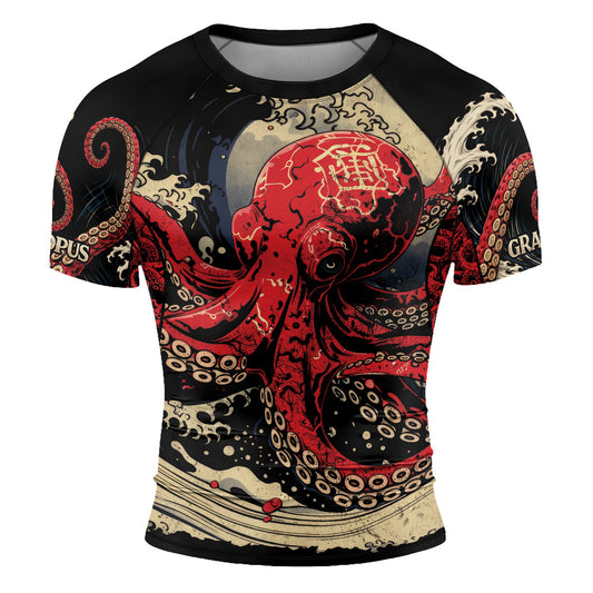 Rashninja Octopus Deep Sea Red Men's Short Sleeve Rash Guard