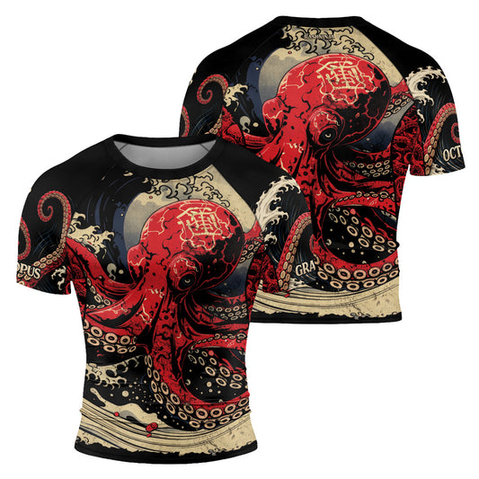 Rashninja Octopus Deep Sea Red Men's Short Sleeve Rash Guard