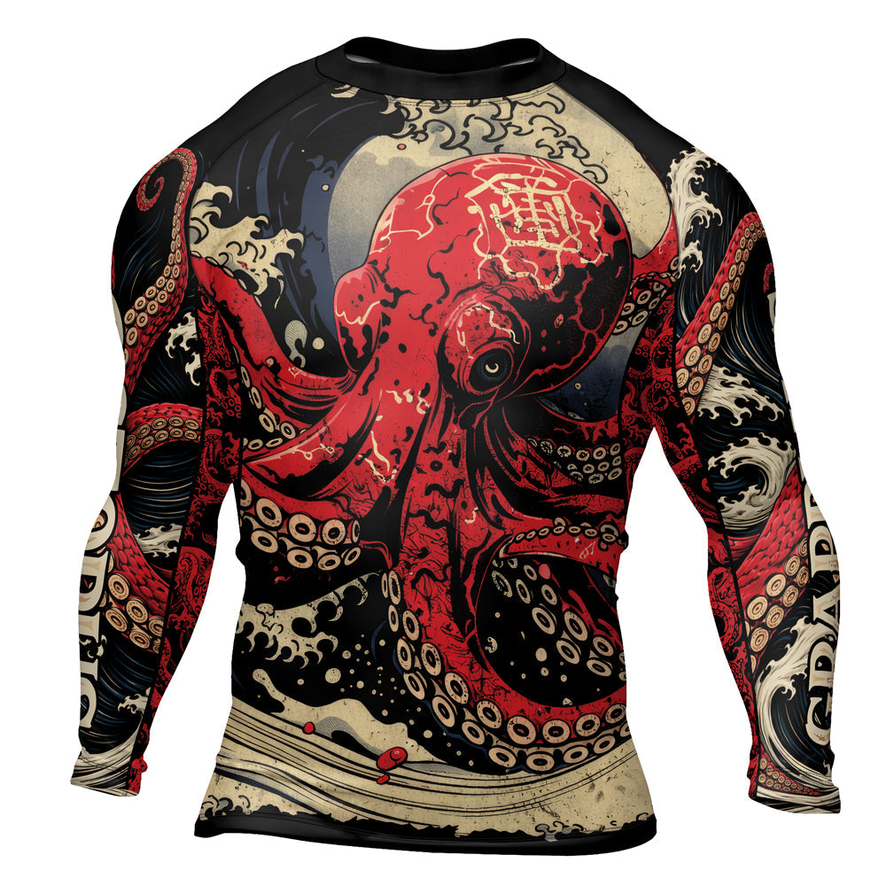 Rashninja Octopus Deep Sea Red Men's Long Sleeve Rash Guard