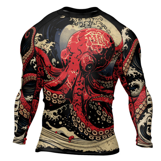 Rashninja Octopus Deep Sea Red Men's Long Sleeve Rash Guard