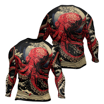 Rashninja Octopus Deep Sea Red Men's Long Sleeve Rash Guard