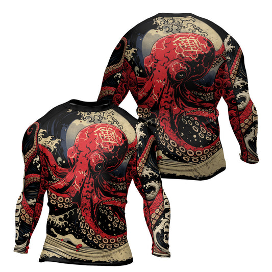 Rashninja Octopus Deep Sea Red Men's Long Sleeve Rash Guard