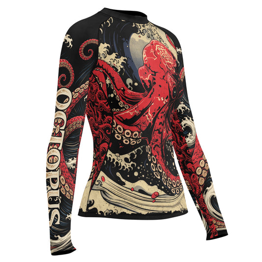 Rashninja Octopus Deep Sea Red Women's Long Sleeve Rash Guard