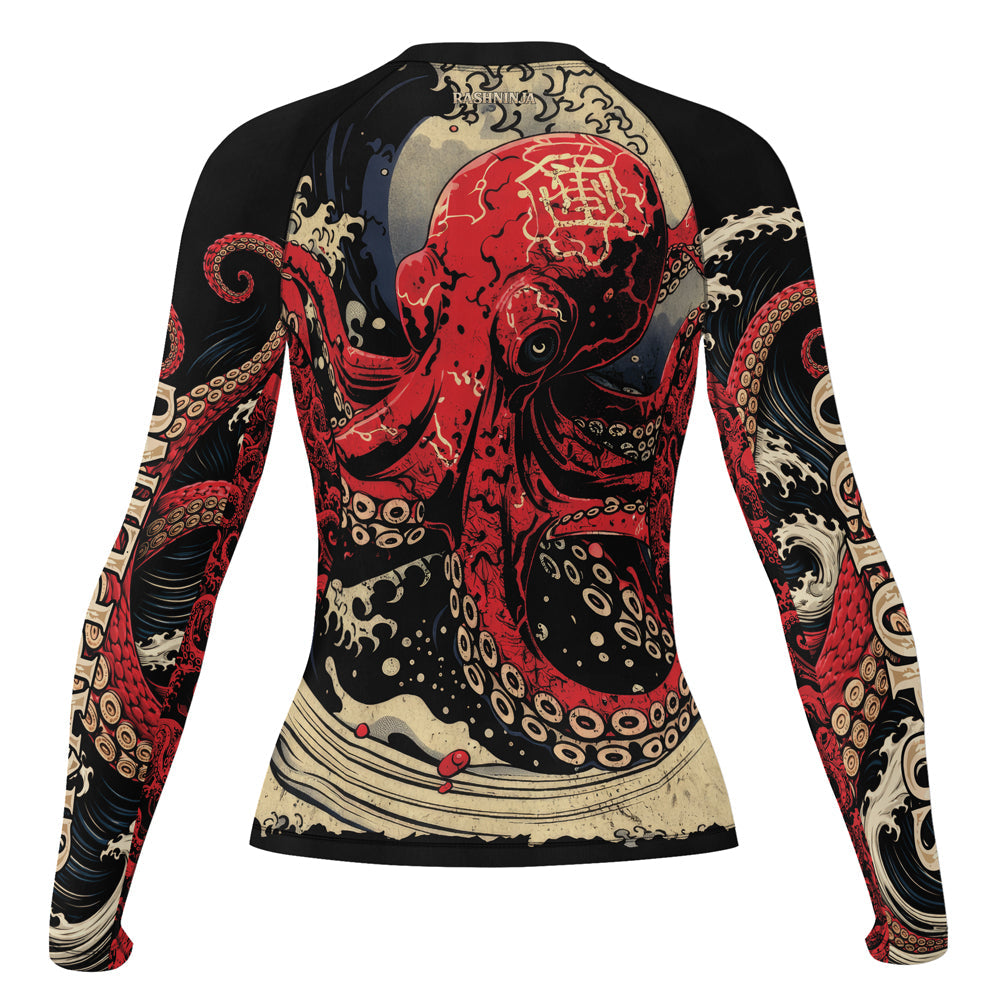 Rashninja Octopus Deep Sea Red Women's Long Sleeve Rash Guard
