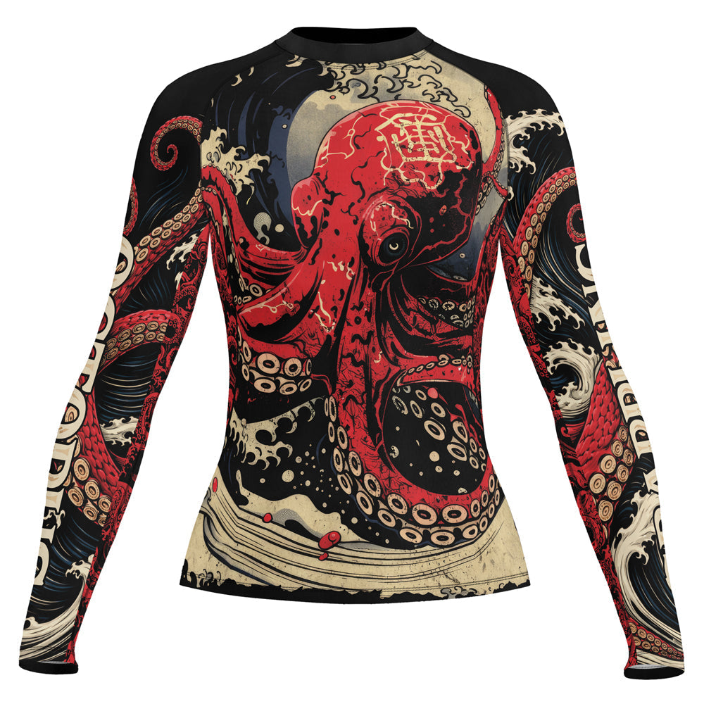 Rashninja Octopus Deep Sea Red Women's Long Sleeve Rash Guard