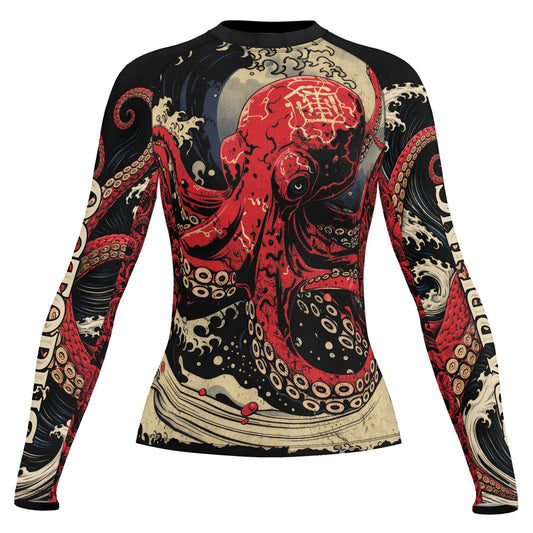 Rashninja Octopus Deep Sea Red Women's Long Sleeve Rash Guard