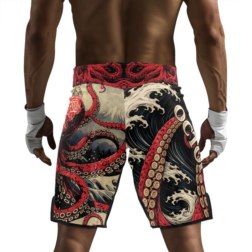 Rashninja Octopus Deep Sea Red Men's Fight Shorts