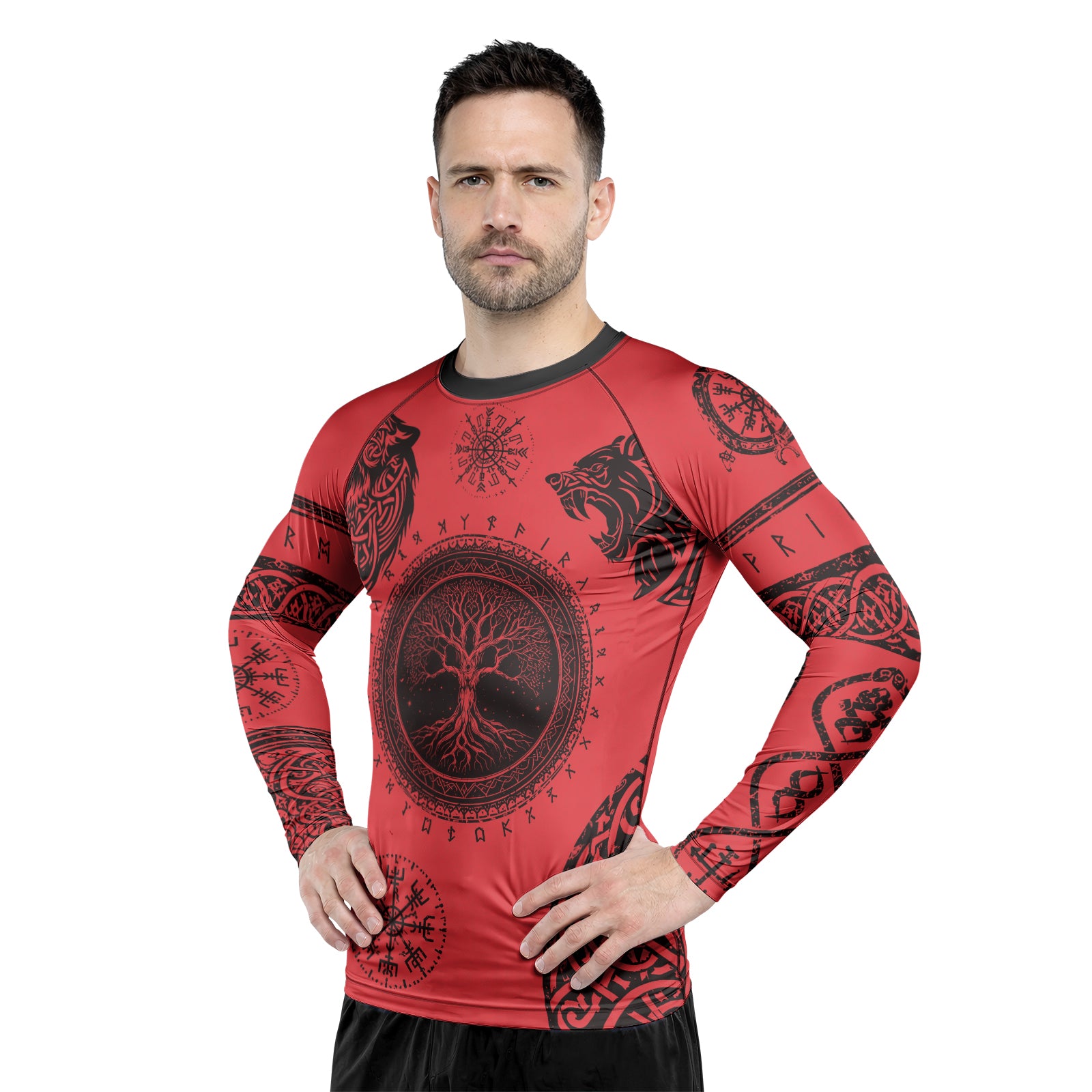 Rashninja Yggdrasil Bear Viking Men's Long Sleeve Rash Guard