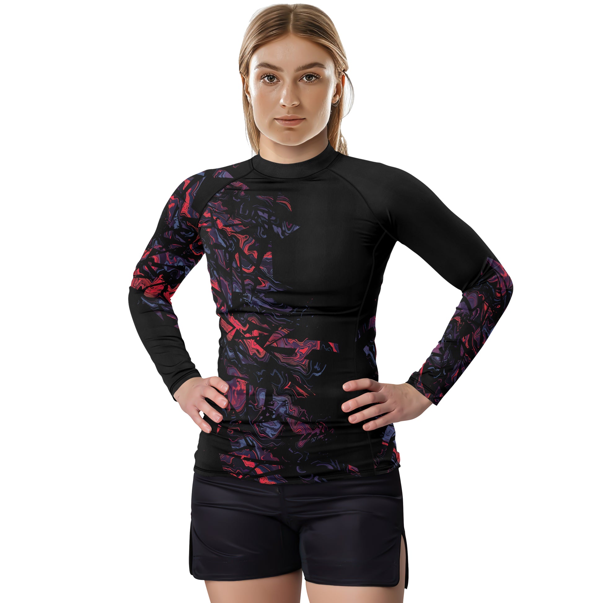 Rashninja Red Cyber Marble Women's Long Sleeve Rash Guard