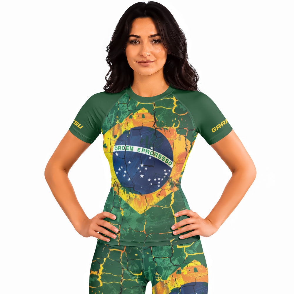 Rashninja Patriot Brazil Flag Women's Short Sleeve Rash Guard