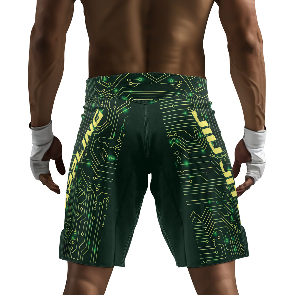 Rashninja Green Cyber Circuit Men's Fight Shorts