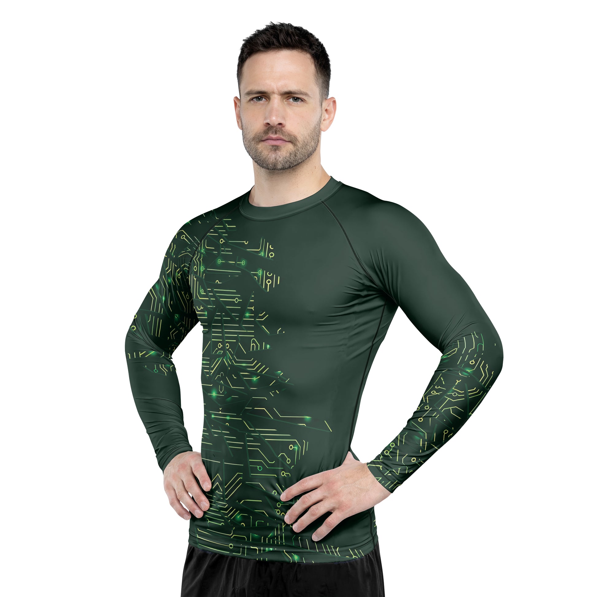 Rashninja Green Cyber Circuit Men's Long Sleeve Rash Guard