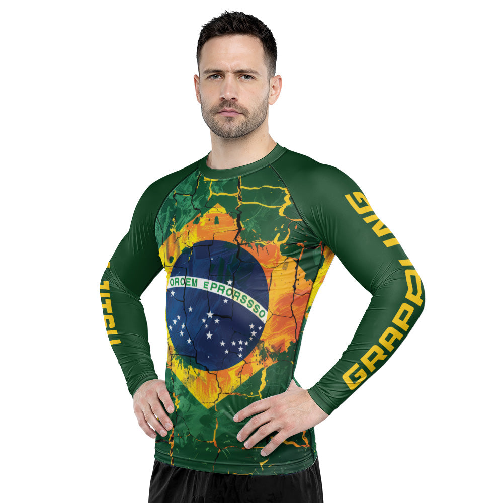 Rashninja Patriot Brazil Flag Men's Long Sleeve Rash Guard