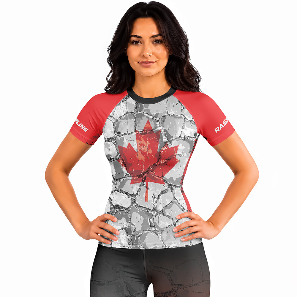 Rashninja Patriot Canada Flag Women's Short Sleeve Rash Guard
