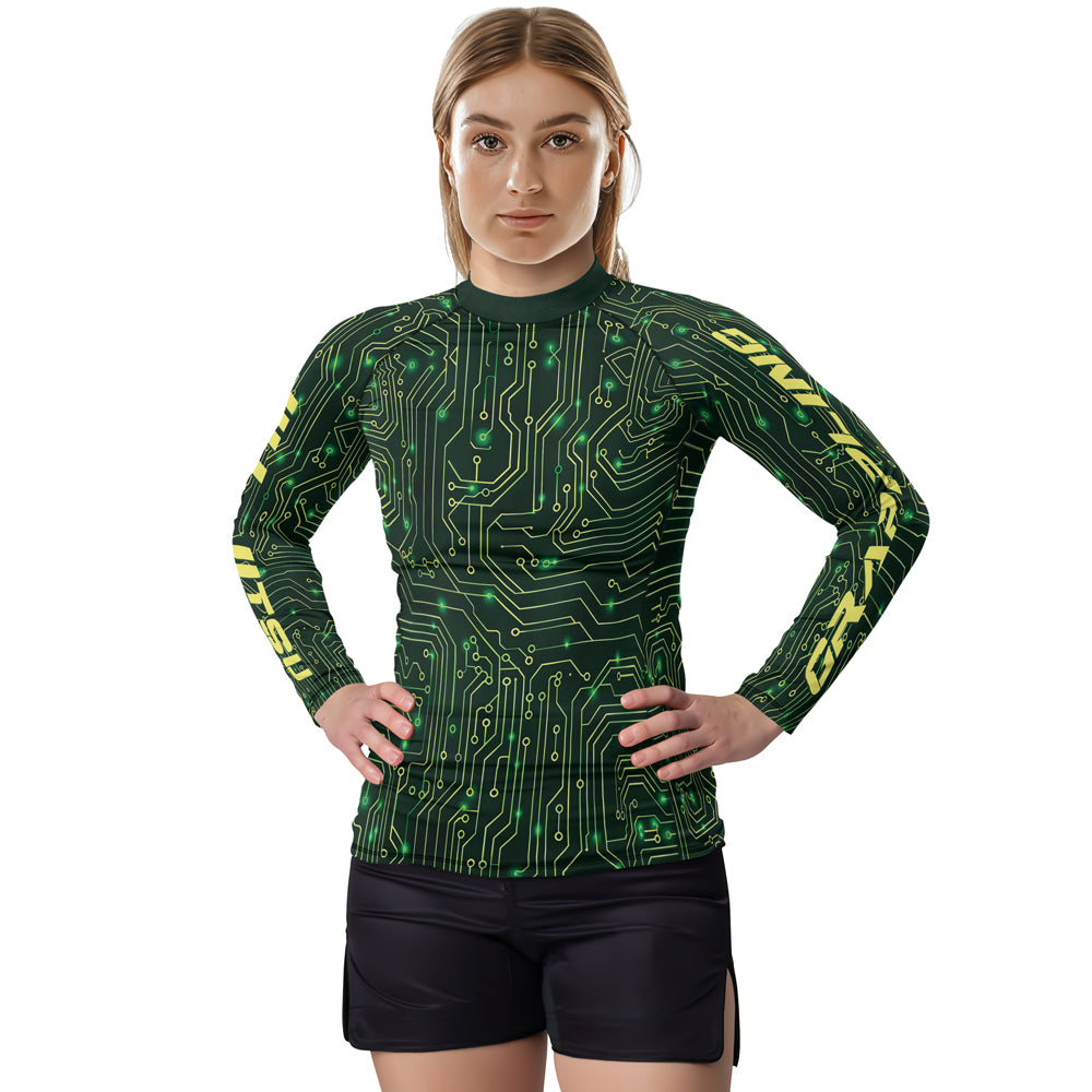 Rashninja Green Cyber Circuit Women's Long Sleeve Rash Guard