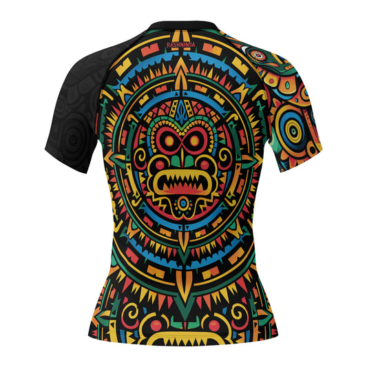 Rashninja Aztec Mask Rainbow Women's Short Sleeve Rash Guard