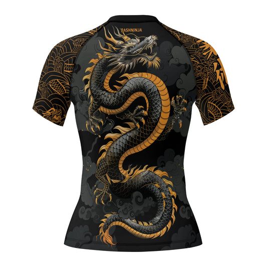 Rashninja Dragon Gold Majesty Women's Short Sleeve Rash Guard