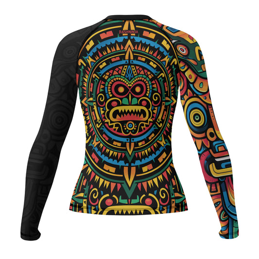 Rashninja Aztec Mask Rainbow Women's Long Sleeve Rash Guard