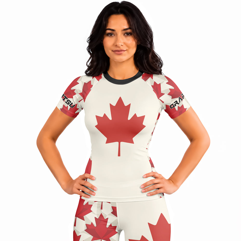 Rashninja Patriot Canada Flag Women's Short Sleeve Rash Guard