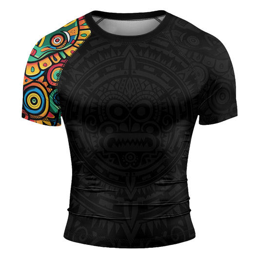 Rashninja Aztec Mask Rainbow Men's Short Sleeve Rash Guard