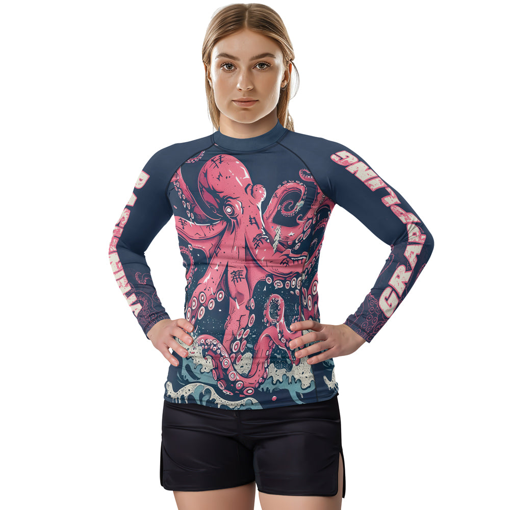 Rashninja Octopus Pink Kraken Women's Short Sleeve Rash Guard