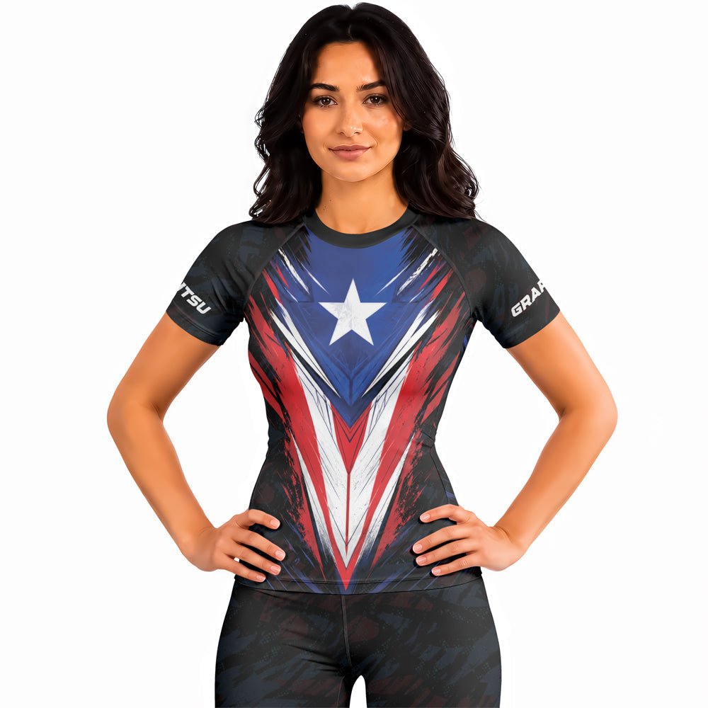 Rashninja Patriot Puerto Rico Flag Women's Short Sleeve Rash Guard