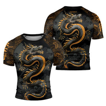 Rashninja Dragon Gold Majesty Men's Short Sleeve Rash Guard