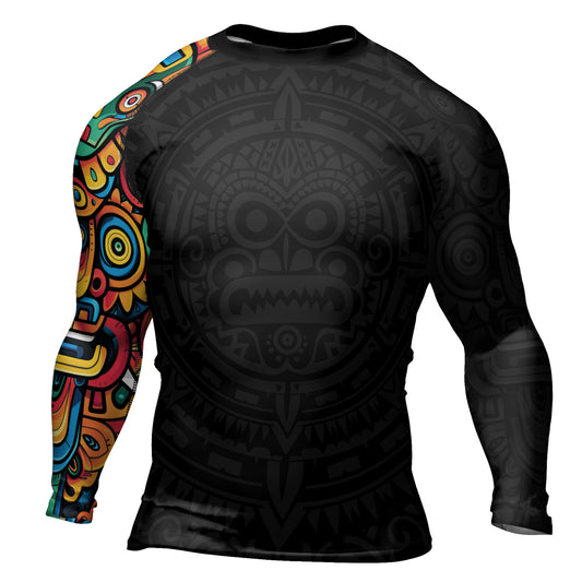 Rashninja Aztec Mask Rainbow Men's Long Sleeve Rash Guard
