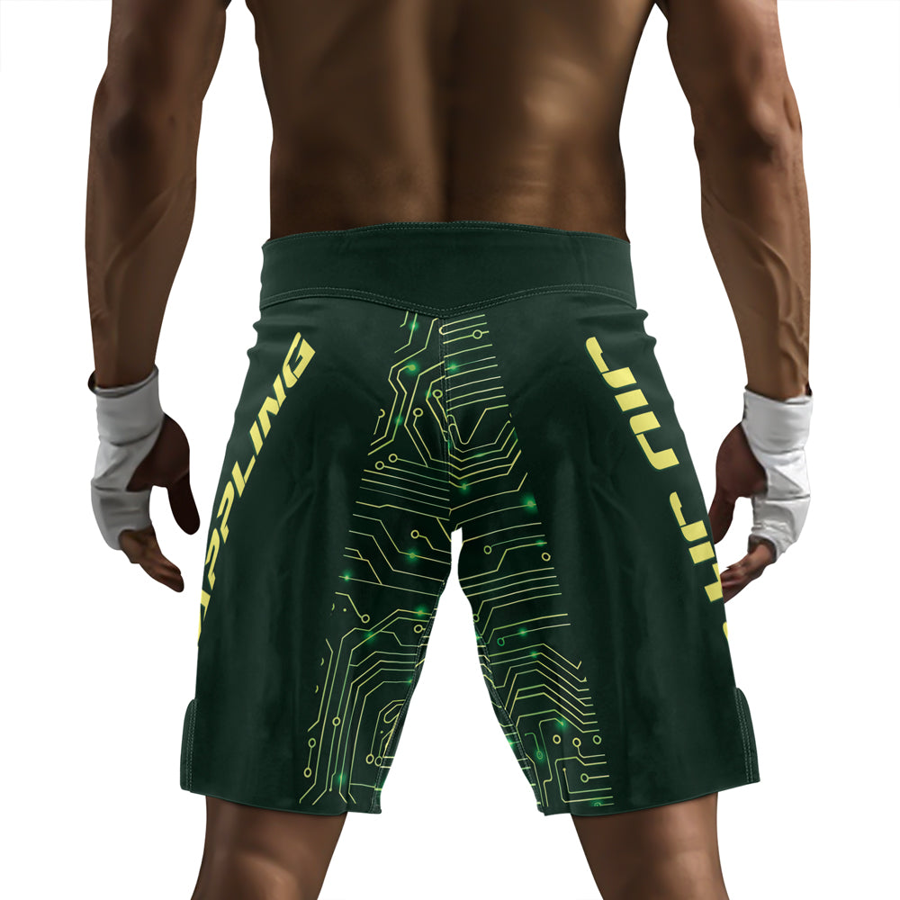 Rashninja Green Cyber Circuit Men's Fight Shorts