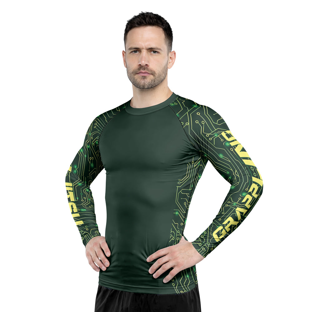 Rashninja Green Cyber Circuit Men's Long Sleeve Rash Guard