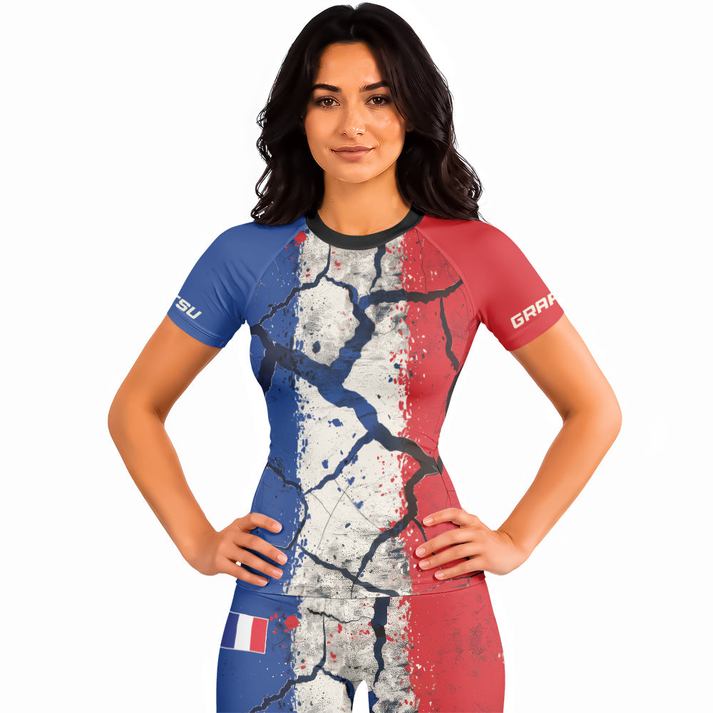 Rashninja Patriot France Flag Women's Short Sleeve Rash Guard
