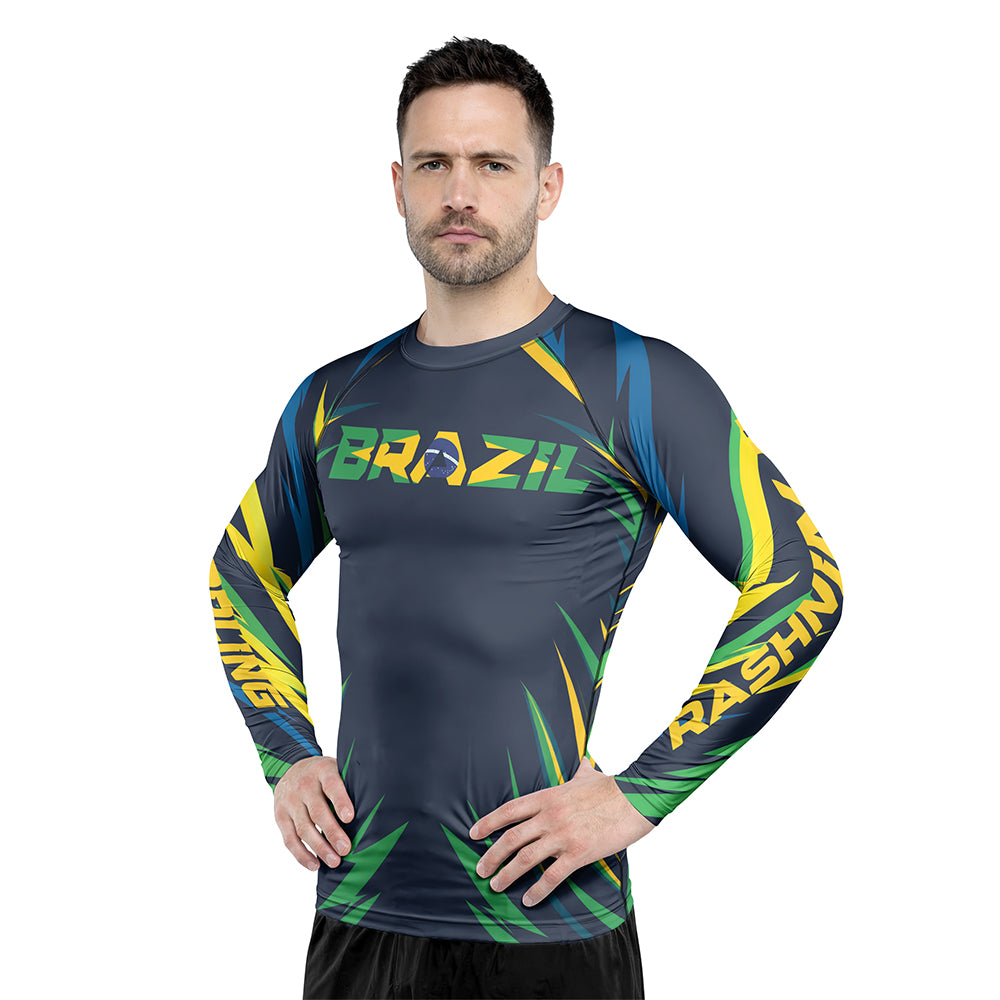 Rashninja Patriot Brazil Flag Men's Long Sleeve Rash Guard