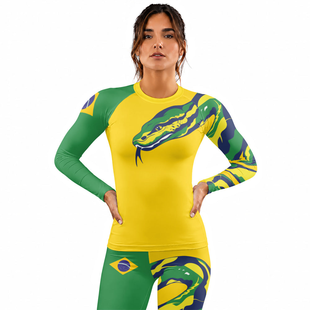 Rashninja Patriot Brazil Flag Women's Long Sleeve Rash Guard