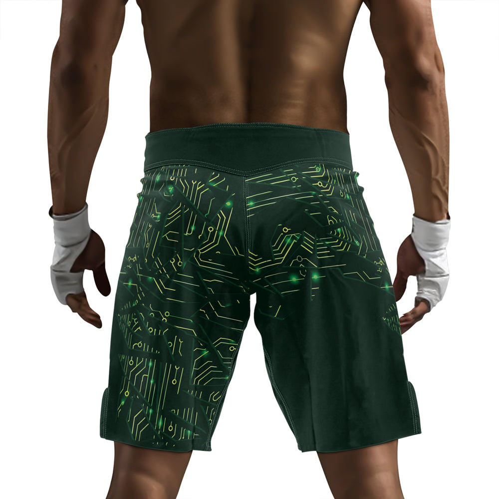 Rashninja Green Cyber Circuit Men's Fight Shorts